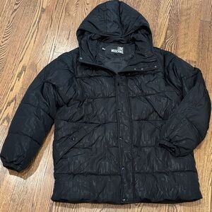 Love Moschino Men's Black Hooded Puffer Jacket, size 40